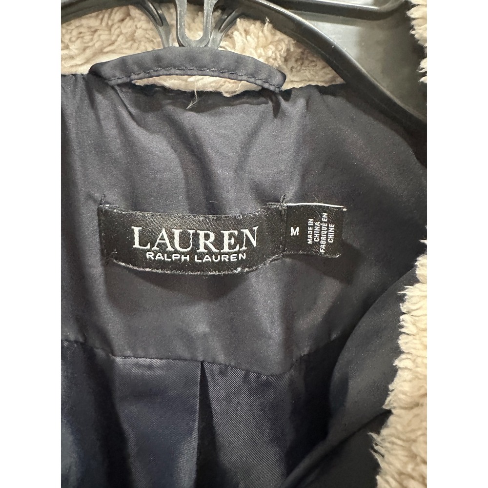 Lauren Ralph Lauren Puffer Jacket Faux Fur Collar Quilted Black Size M‎ - Picture 2 of 7
